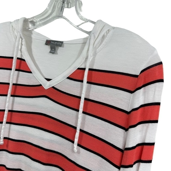 Talbots Coral and White Striped Lightweight Long Sleeve Hoodie, M - Picture 6 of 6